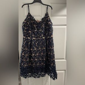 Navy and nude lace dress